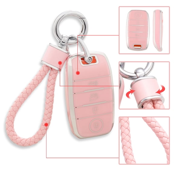 Pink Soft TPU Protective Key Fob Cover with Keyring for Kia Forte Koup Niro Optima Rio Sorento Soul Sportage Smart 2 3 4 Button Remote