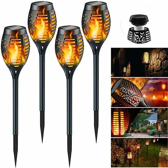 Lumières Solaires à Flamme, Torche Solaire avec Flamme Vacillante, 4 Pcs Étanches (33 LED)