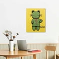 thumbnail image 2 of PIKWEEK  Funky Lucky Cat Print Wall Art Cartoon Animals Illustrated Art Print Painting Green Painting Pictures Print On Canvas Ready to Hang Wall Decor for Living Room, Bedroom, Bathroom,  16x20 in, 2 of 4