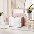 thumbnail image 3 of Casegrace 4-Tier Huge Jewelry Organizer with Small Jewelry Case, Built-in Large Mirror Case, 2 Side-door Necklace Display Holder, 3 Drawers Storage Jewelry Box for Earrings, Rings, Bracelets, Watches, 3 of 9