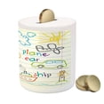 thumbnail image 3 of Science Piggy Bank, s Drawing of Colorful Transport Notebook Page Background Print, Ceramic Coin Bank Money Box for Cash Saving, 3.6" X 3.2", Multicolor, by Ambesonne, 3 of 4