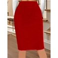 thumbnail image 5 of Red High-Waisted Bodycon Pencil Skirt Slim Fit Midi Length Solid Color, 5 of 7