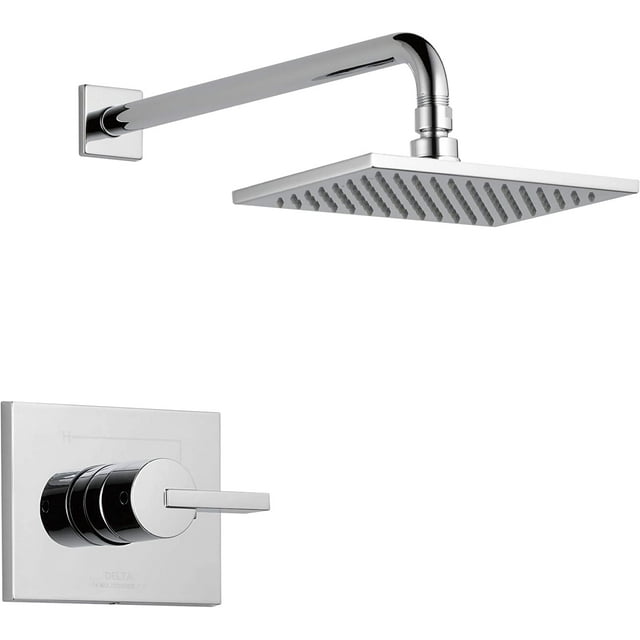 Delta Faucet Vero 14 Series Single-Function Shower Faucet Set, Rain Shower Head, Chrome Shower Faucet, Shower Handle, Delta Shower Trim Kit, Chrome T14253-WE (Valve Not Included)