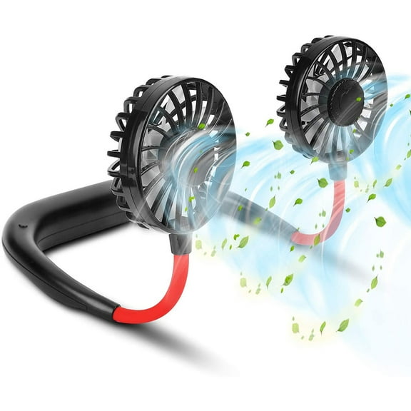 Portable Hanging Neck Sports Fan - Hands Free USB Rechargeable Personal Wearable Neckband Fan Battery Operated with 3 Level Air Flow Headphone Design Cooling Head Fan Mini Necklace Fan for office