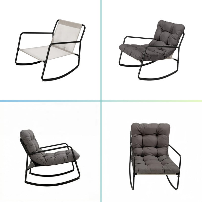 275LBS Capacity Indoor & Outdoor Universal Rocking Chair, Glider Rocking Recliner Chair with Cushion, Accent Armchair