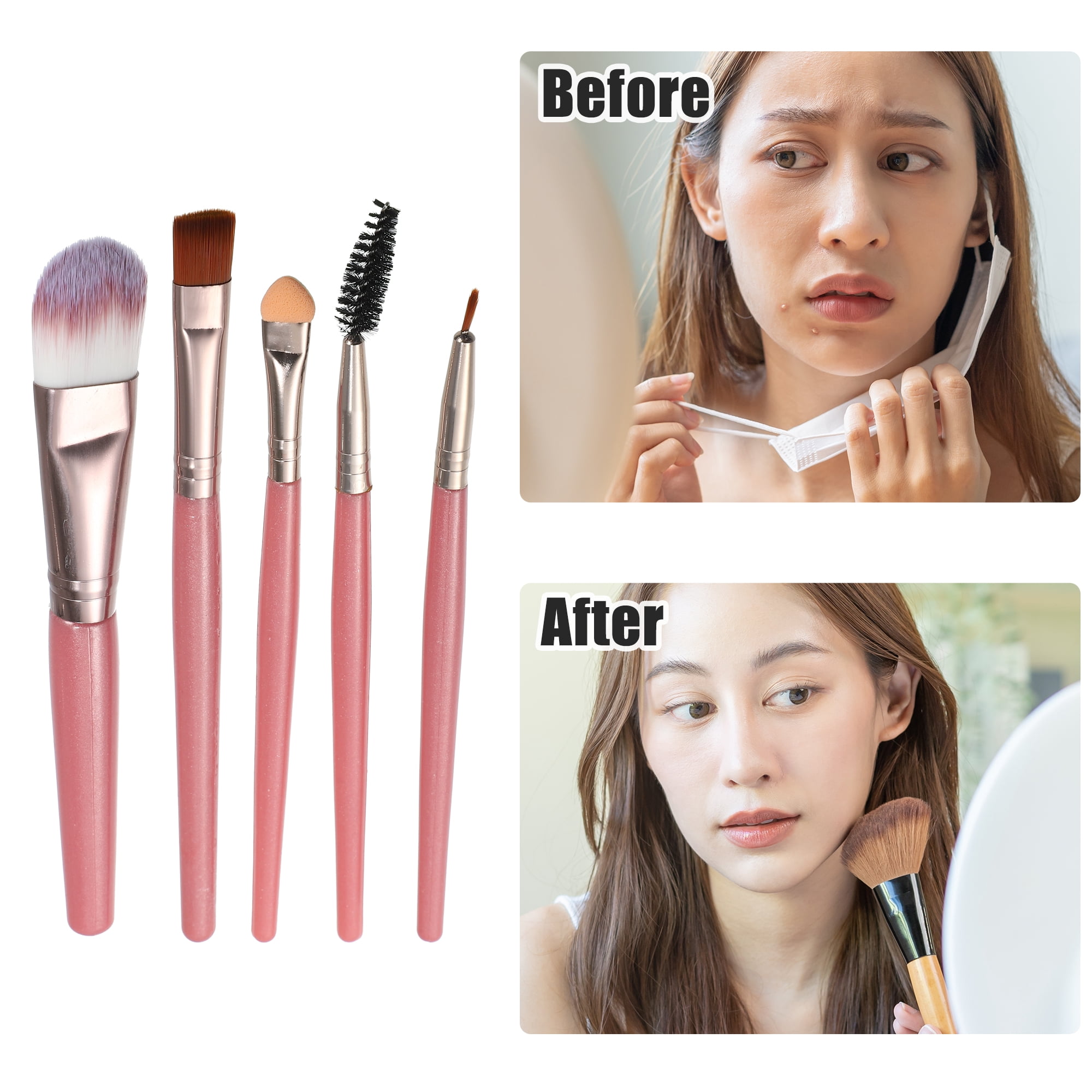 Unique Bargains 1 Set Travel Makeup Brush Set for Concealer Blush Pink
