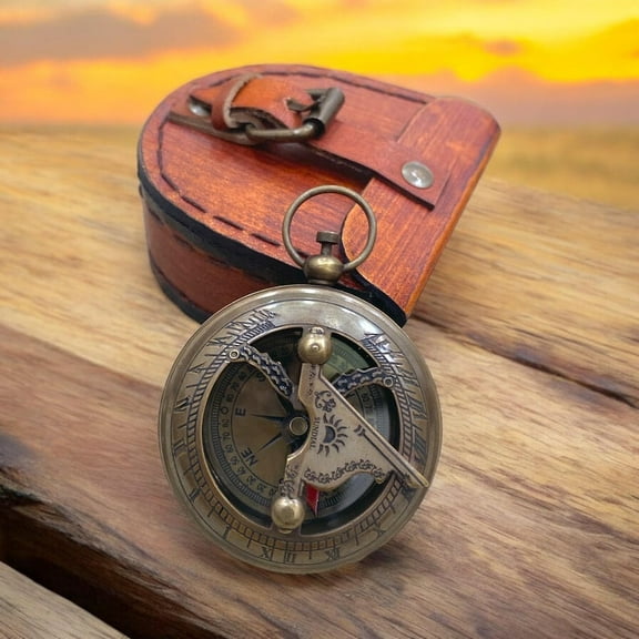 Custom Engraved Sundial Brass Compass, Personalized 1st Anniversary Gift Working Compass, Pocket Compass, Sundial Compass Gift For Husband