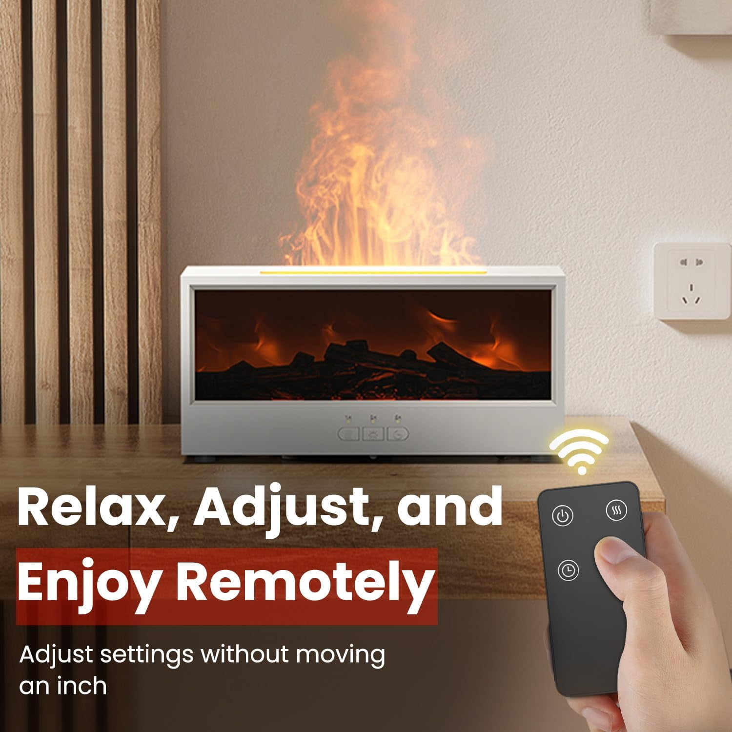 Fireplace Flame Diffuser Air Humidifier, Essential Oil Diffuser with 7 Colors Light & Timer, Auto-Off Ultrasonic Cool Mist Aroma Humidifier for Home, Bedroom, Office, Yoga(Black)