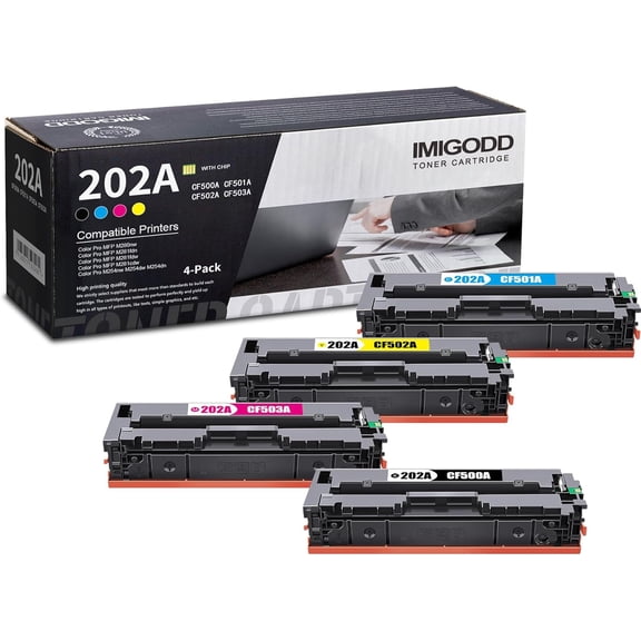 4-Pack 202A Toner Replacement for HP 202A | CF500A CF501A CF502A CF503A BK/C/M/Y Toner Cartridge (with chip) Compatible Color Pro M254nw M254dw M254dn MFP M280nw M281fdn M281fdw M281cdw Printer