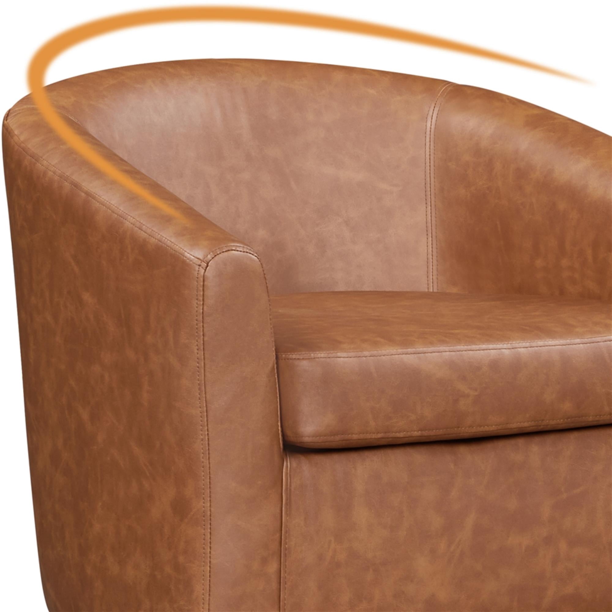 Renwick Barrel Accent Chair with Ottoman, Brown Faux Leather