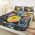 thumbnail image 3 of Manfei Watercolor Graffiti Queen Sheet Sets,Music Drum Kit Flat Sheet,Colorful Aplstter Ink Queen Fitted Sheet For Boys,Luxury Bedroom Decor,4pcs, 3 of 7