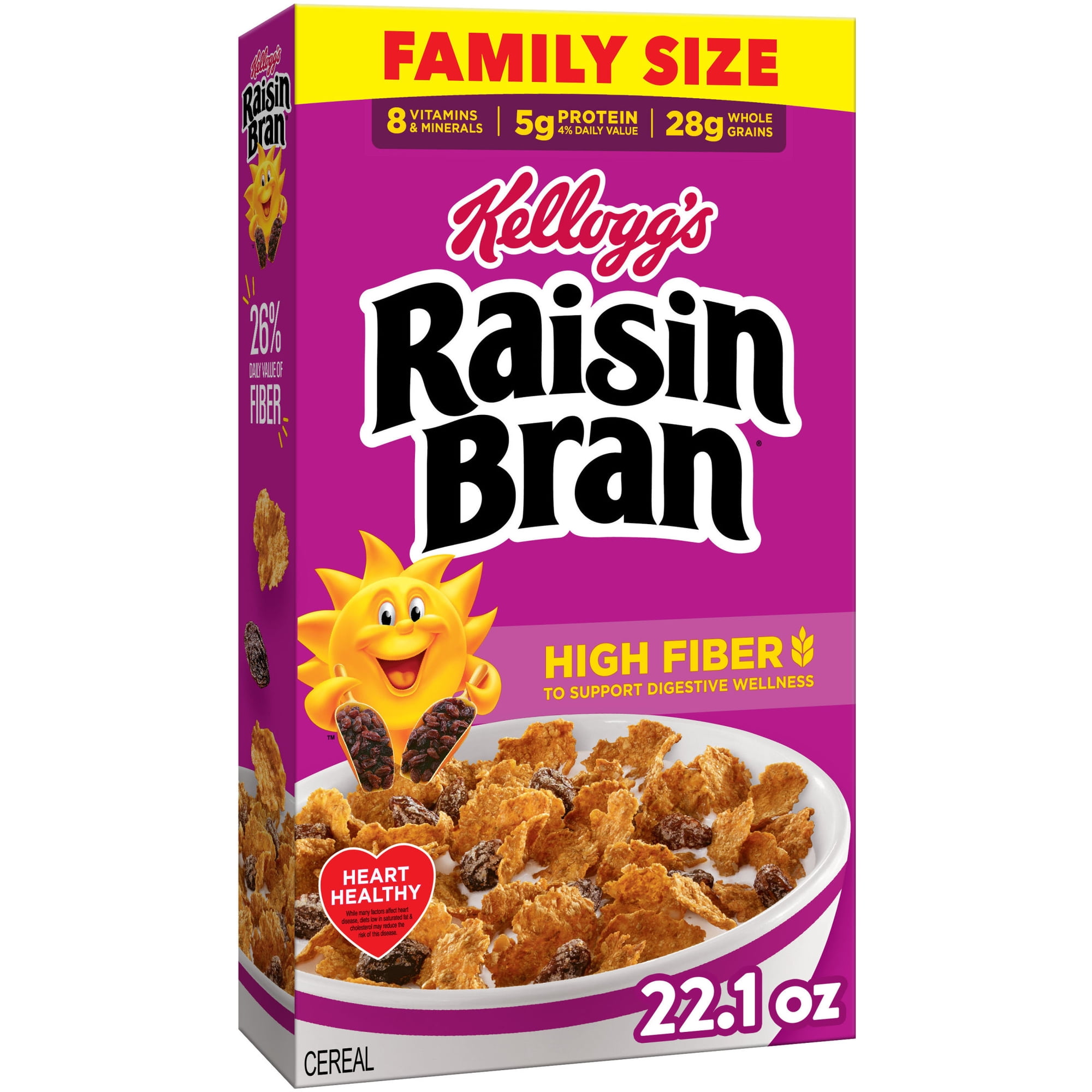 Kellogg's Raisin Bran Original Breakfast Cereal, High Fiber, Family Size, 22.1 oz