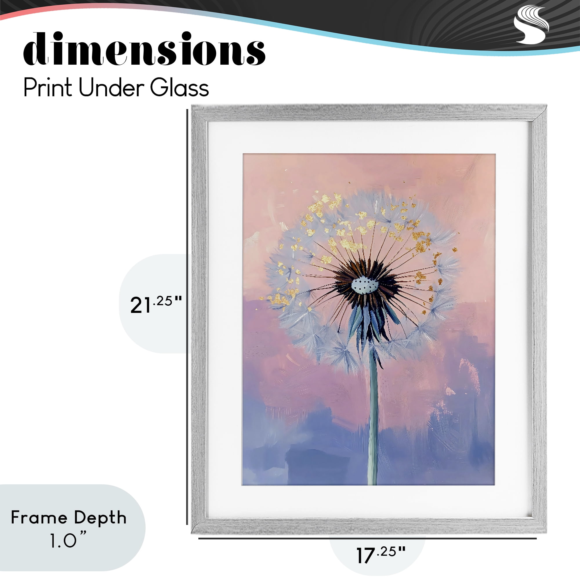 Stupell Industries Pastel Dandelion with Gold Seeds Gray Framed Print Under Glass, design by The Prints Vibe