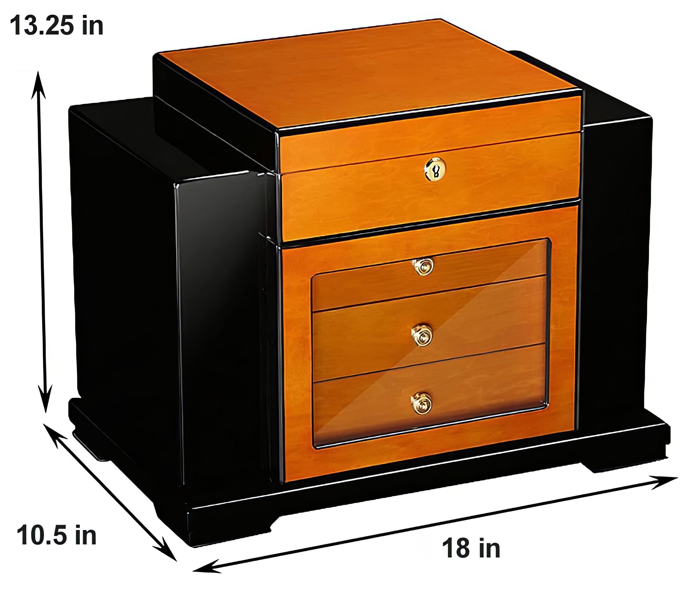 Baccus Desktop Cigar Humidor w/ Side Storage - High Gloss Two-Tone Finish - Capacity: 200