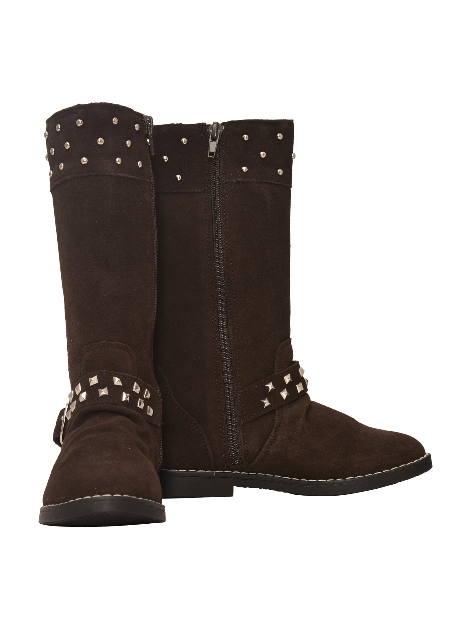 Sophias Style Girls Brown Suede Studded Buckle Long Boots 9 Toddler