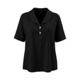 thumbnail image 5 of ClodeEU Women's V Neck Short Sleeve Henley Shirt,Casual Loose Fit Button Front Blouse Black,Women's Plus L, 5 of 7
