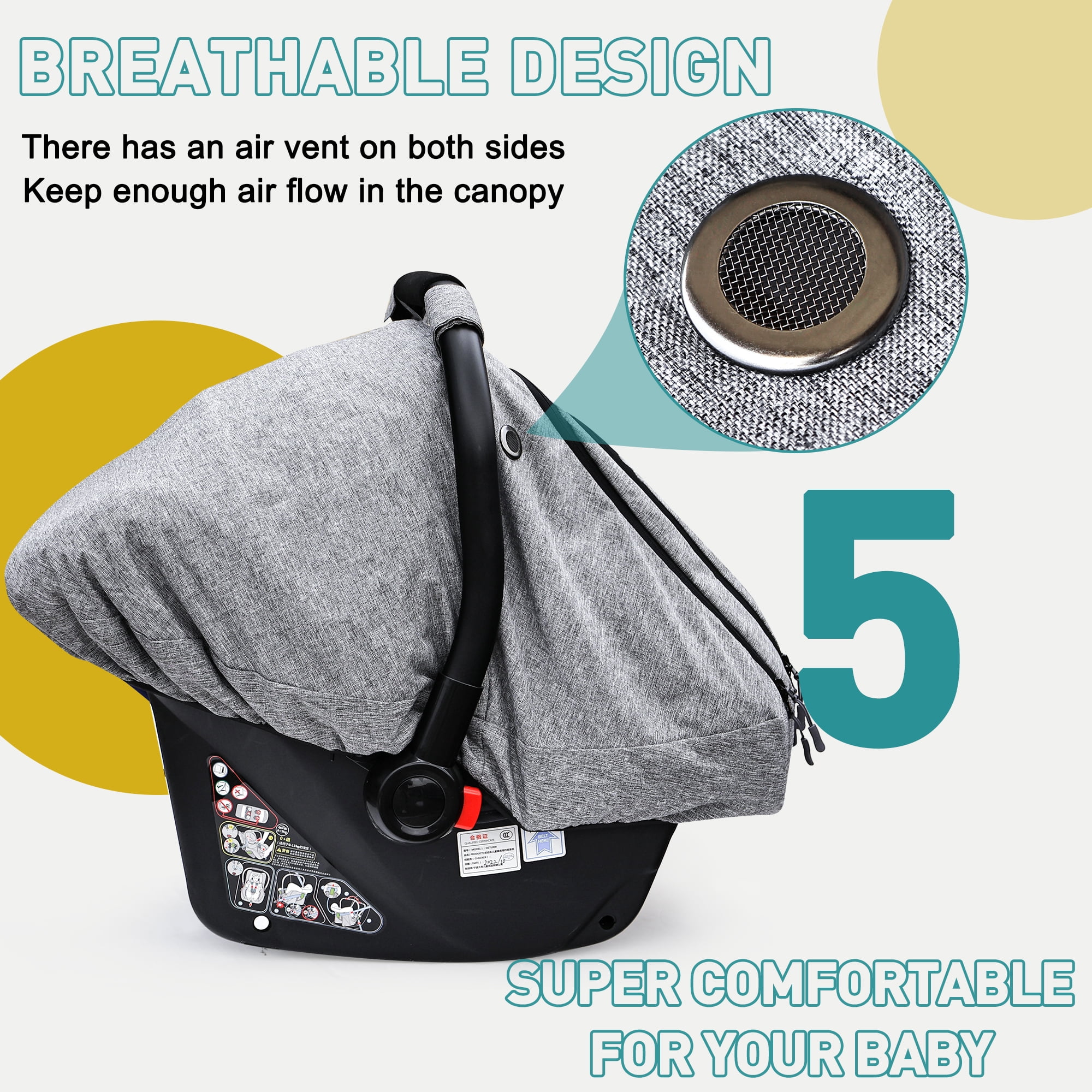 Baby Car Seat Cover for Babies,Patented Waterproof Baby Car Seat Cover for Boys & Girls,Infant Car Seat Cover Canopy for Girls,Windproof Car Seat Canopy for Boys, Keeps Babies Warm and Cozy (Gray)
