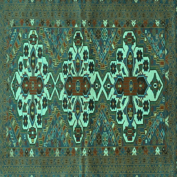 Ahgly Company Indoor Square Persian Turquoise Blue Traditional Area Rugs, 6' Square