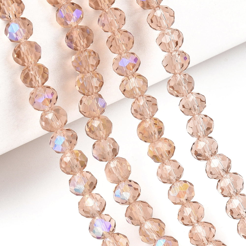 10 strand Electroplate Glass Beads Strands Half Rainbow Plated Faceted Rondelle PeachPuff 10x8mm Hole: 1mm 60~61pcs/strand 46~48cm