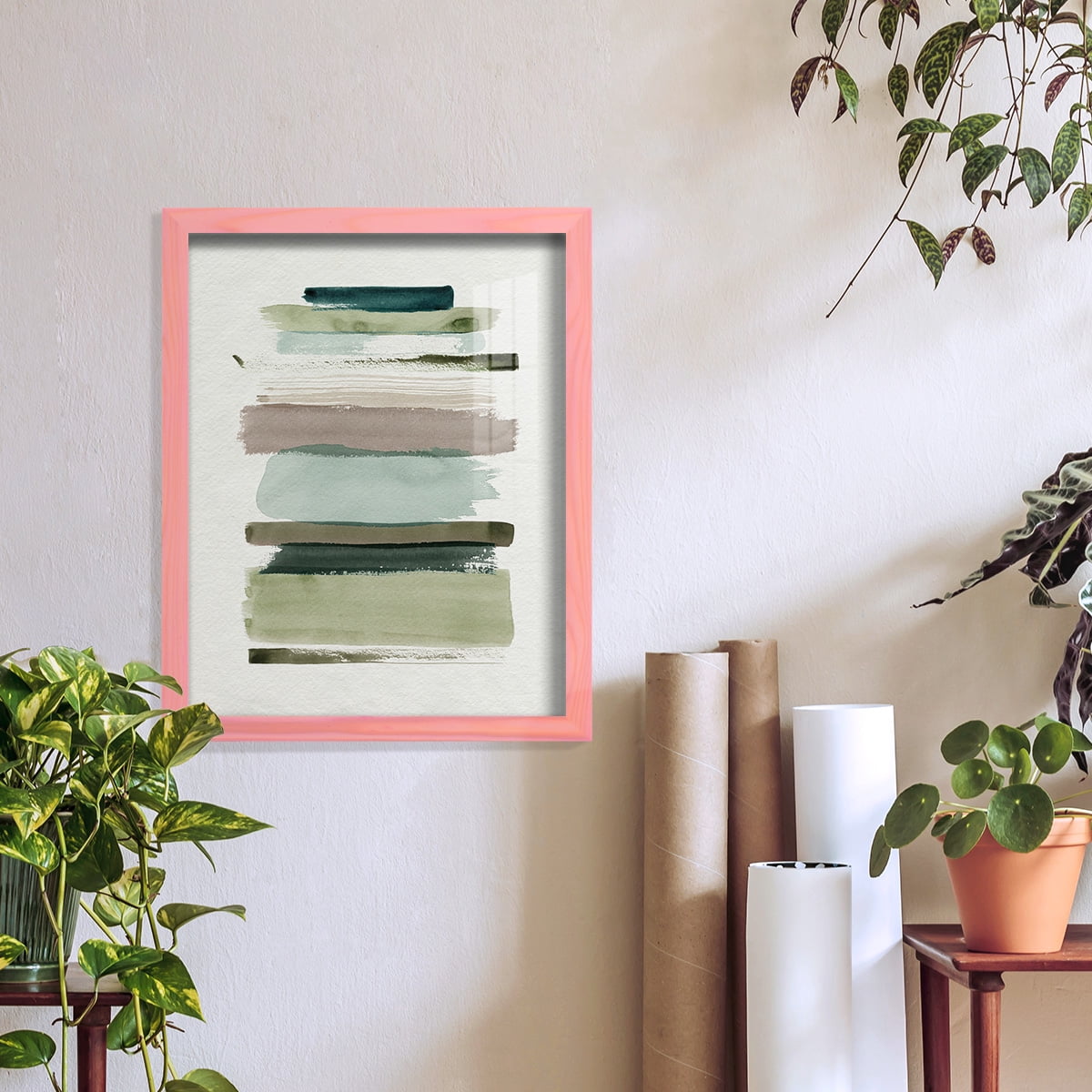 Grass Stains I - Framed Print w/glass - Sunset Pink