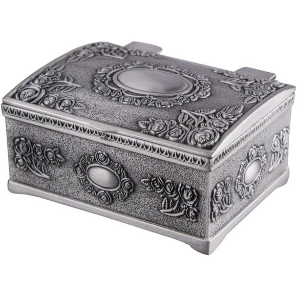 Feyarl Vintage Small Tiny Trinket Ring Box Metallic Engraved Mini Jewelry Box Treasure Organizer Chest (2.6 x 2.2 x 1.2 inches)