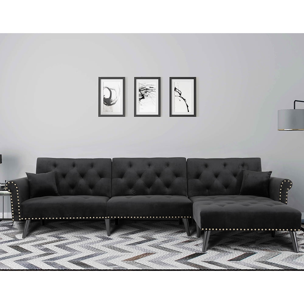 Lshaped Sofa Bed Set Black