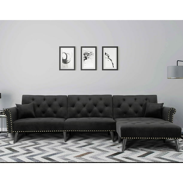 Lshaped Sofa Bed Set Atmospheric Elegant Home Sleeper Sofa Couch Black