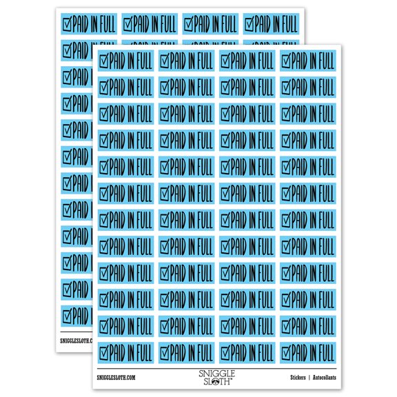 Paid in Full Checkmarked Box Invoice Sticker Set - Light Blue - Gloss Finish - 1.25" Mini