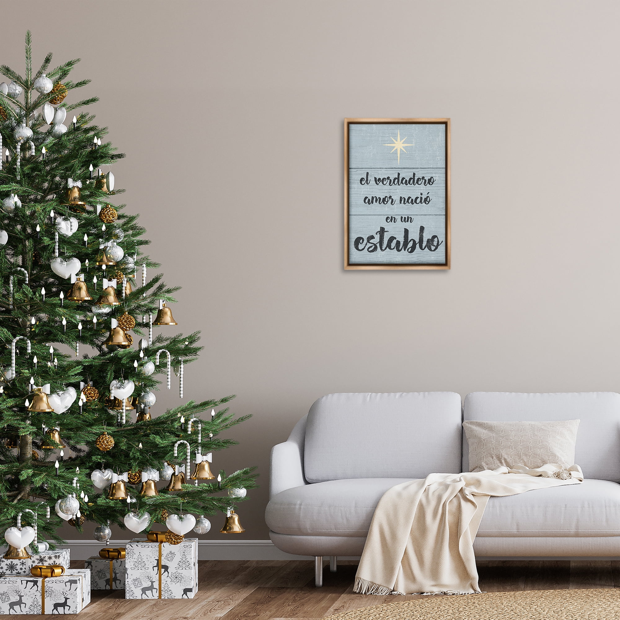 Stupell Industries Amor Verdadero en un Establo Holiday Painting Brown Floater Framed Art Print Wall Art, 17 x 25