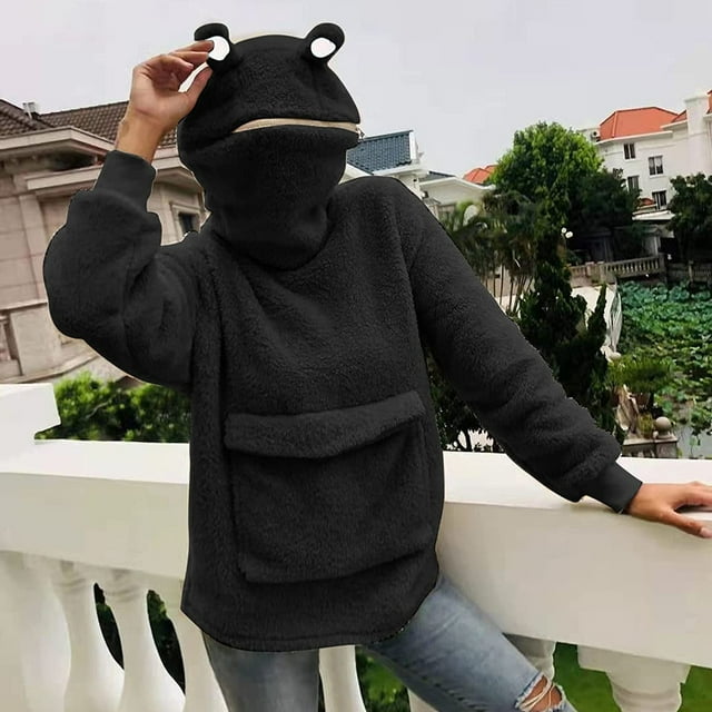 Women Stitching Three-Dimensional Pocket Cute Design Pullover Sweatershirt Tops