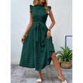 thumbnail image 4 of Women'S Ruffle Sleeve Stand Collar Maxi Dress A-Line Hem Ruffled Summer Casual Belted Dress Dark Green S, 4 of 9