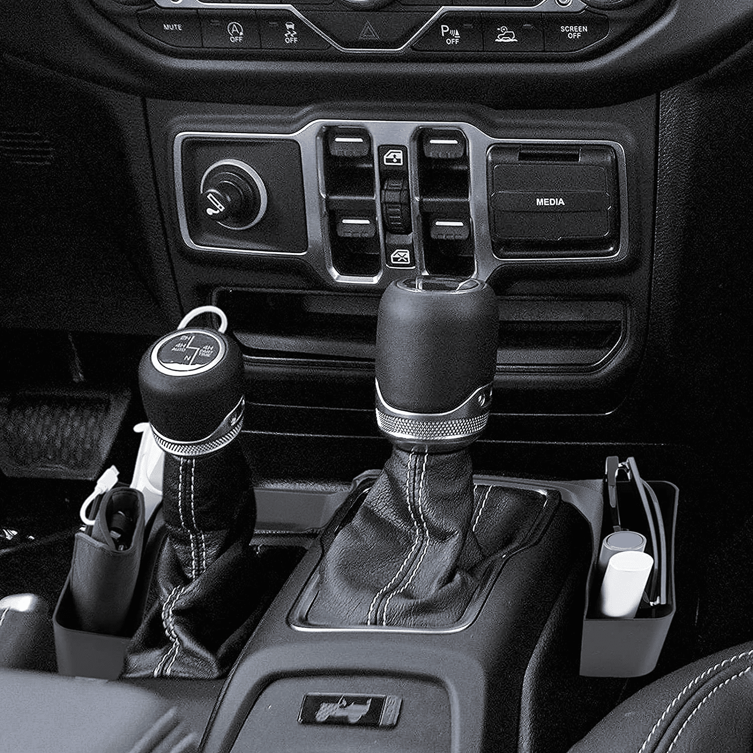 Center Console Side Storage Box Gear Shifter Auto Transmission Organizer Tray Interior for 2018-2021 Jeep Wrangler JL/JLU Rubicon Jeep Gladiator JT PAMASE Car Gear Shift Storage Box Black 