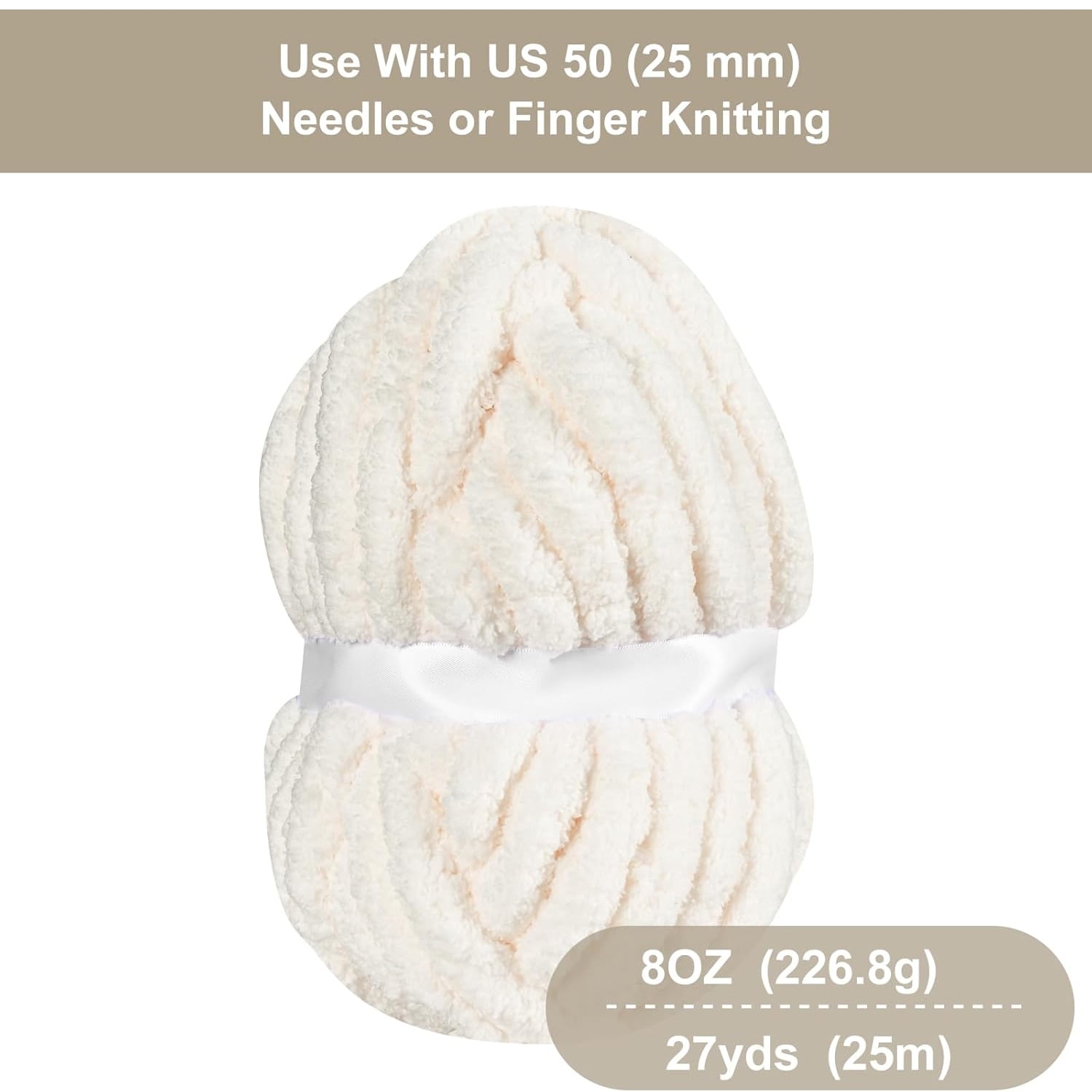 GoXteam 4 Pack Chunky Chenille Yarn for Hand Knitting, Fluffy Soft Big Yarn for Chunky Blanket, Large Thick Arm Knitting Yarn, 27 Yards 25m 8oz 226g Each Skein, Beige