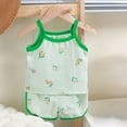 thumbnail image 2 of XZNPDUCQ Little Kids Girl Summer Outfit Sleeveless Tied Flower Print Cami Tank Tops Elastic Shorts Toddler 2Pcs Clothes Set Shorts Set 18-24 Months Green, 2 of 5