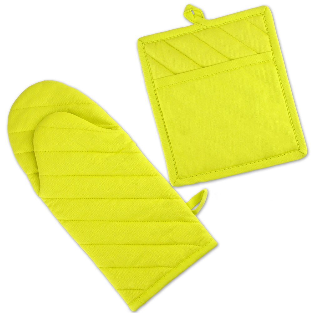 DII Neon Yellow Oven Mitt and Potholder Set, 100 Cotton