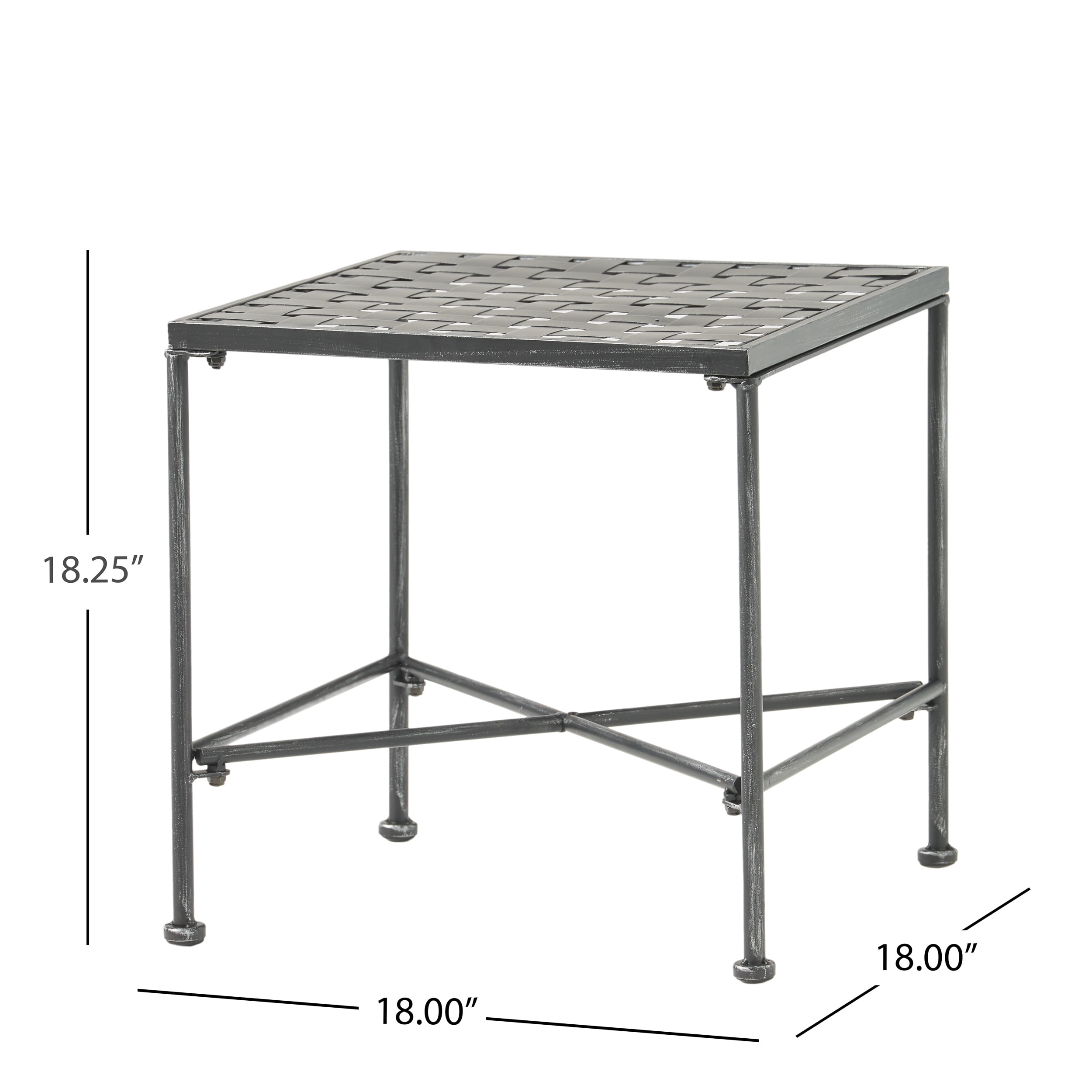 Outdoor Iron Frame End Side Table, Simple Decor Accent Table for Patio Garden, Black Brush Silver