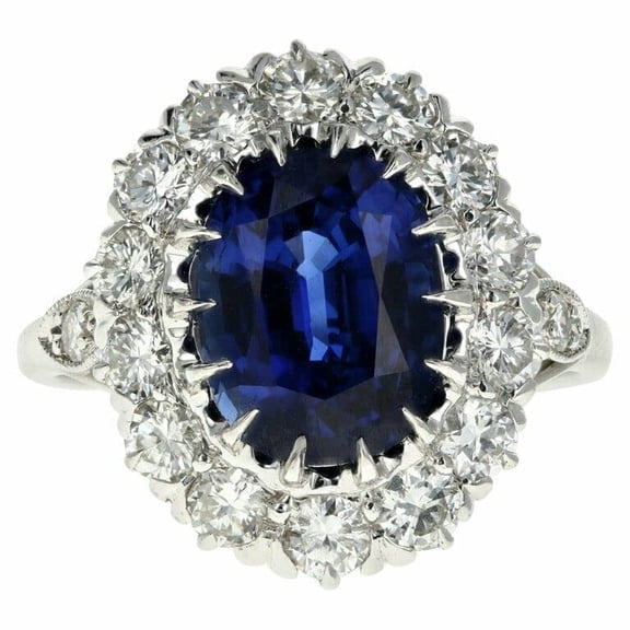 HeartsAndYou 4.5ct Natural Blue Sapphire & Diamond Cocktail Wedding Ring 14k SOLID White Gold