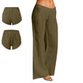 thumbnail image 2 of Ladies Cotton Linen Casual Pants, Washed Crinkled Solid Color Comfortable Long Pants with Back Pockets, Elastic Waist Pull On Pants for Daily Wear, Vacation and Beach Green XL, 2 of 6