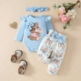 thumbnail image 3 of Owordtank Newborn Infant Baby Girl Outfits Ruffle Bear Long Sleeve Romper Bodysuit Tops Pants Set Cute Fall Winter Clothes, 3 of 8