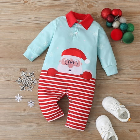 

CHGBMOK Christmas Deals Toddler Baby Spring And Autumn Santa Print Christmas Romper Romper Kids Jumpsuit Clearance