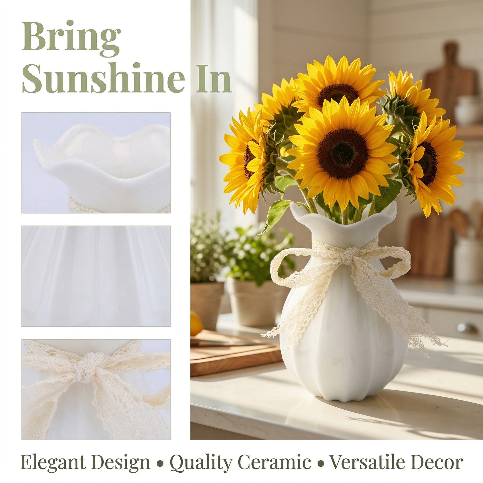 Unique Bargains Modern Ceramic Flower Vase for Centerpiece White 4.3"L x 4.3"W x 7.9"H