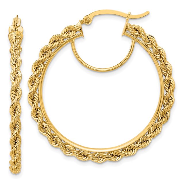Diamond2Deal 10k Yellow Gold Polished and Diamond-cut Rope 2.95mm Hoop Earrings for Women