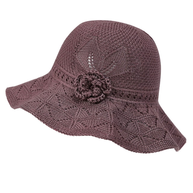 Sombreros para mujer, de color liso, tejidos con flores, para el sol, de pescador, para playa, de poliéster.