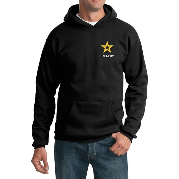 US Army Star Logo White Chest Print Pullover Hoodie, Small Black