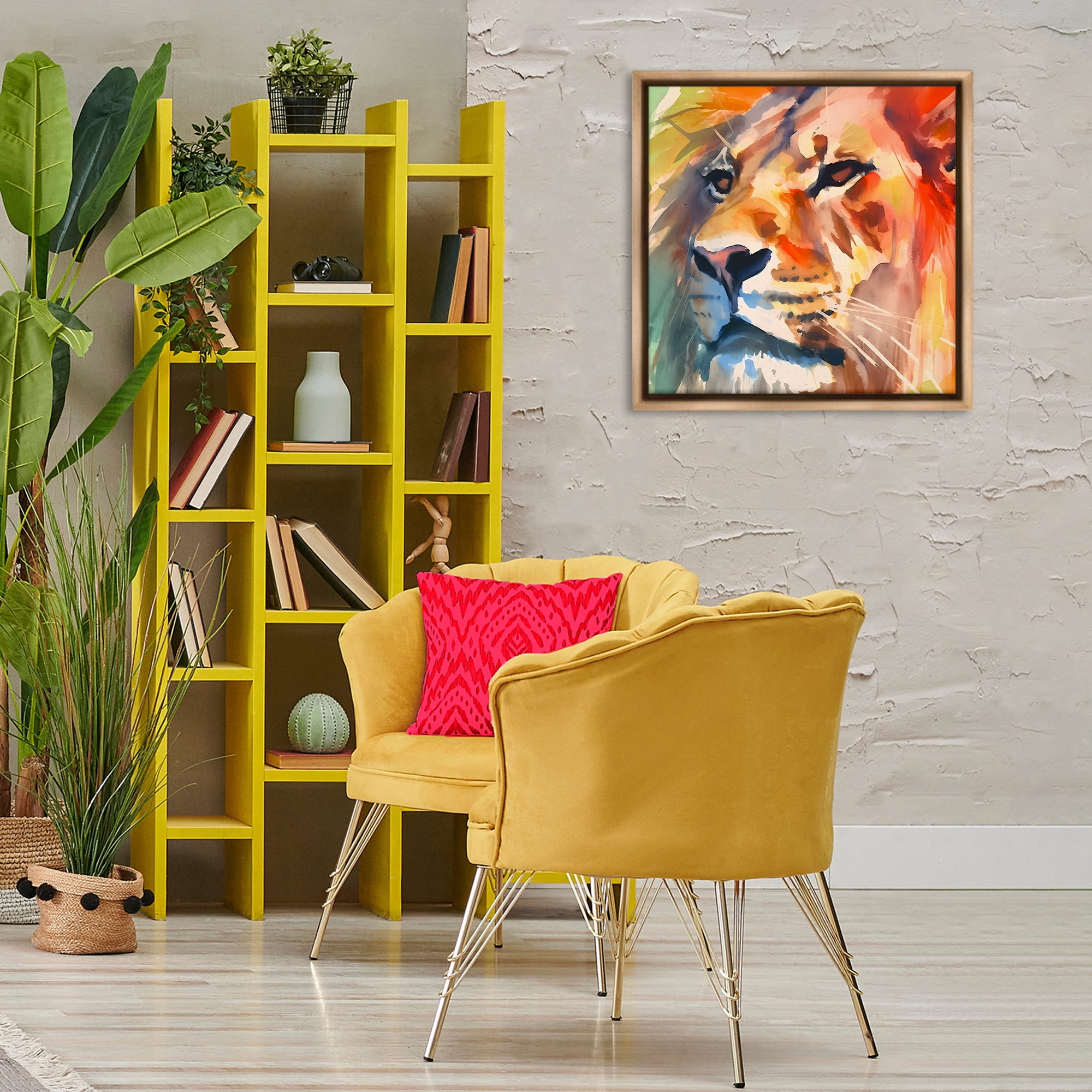 Stupell Industries Strong Lion Gaze Animals & Insects Painting Brown Floater Framed Canvas Art Print Wall Art, 25 x 25