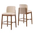 thumbnail image 1 of 2-Piece Counter Stools, Solid Rubber Wood Frame, Dual Textured Upholstery, Gold Accents, Ergonomic Bar Stools with Footrest for Kitchen Home Bar, 1 of 9