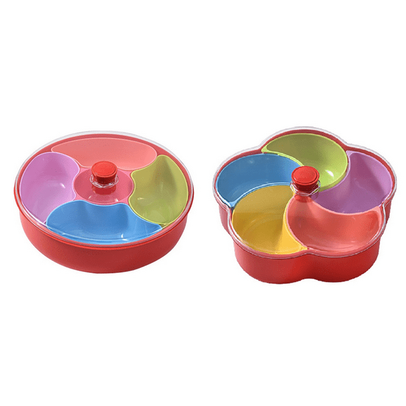 Flower Shaped Round Snack Fruit Tray Divided Snack Dried Fruit Container 5-Compartment Nuts and Candy Vegetable Tray