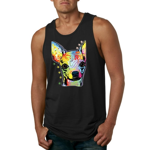 Wild Bobby Dean Russo Colorful Chihuahua Dog Lover Men Graphic Tank Top, Black, Small