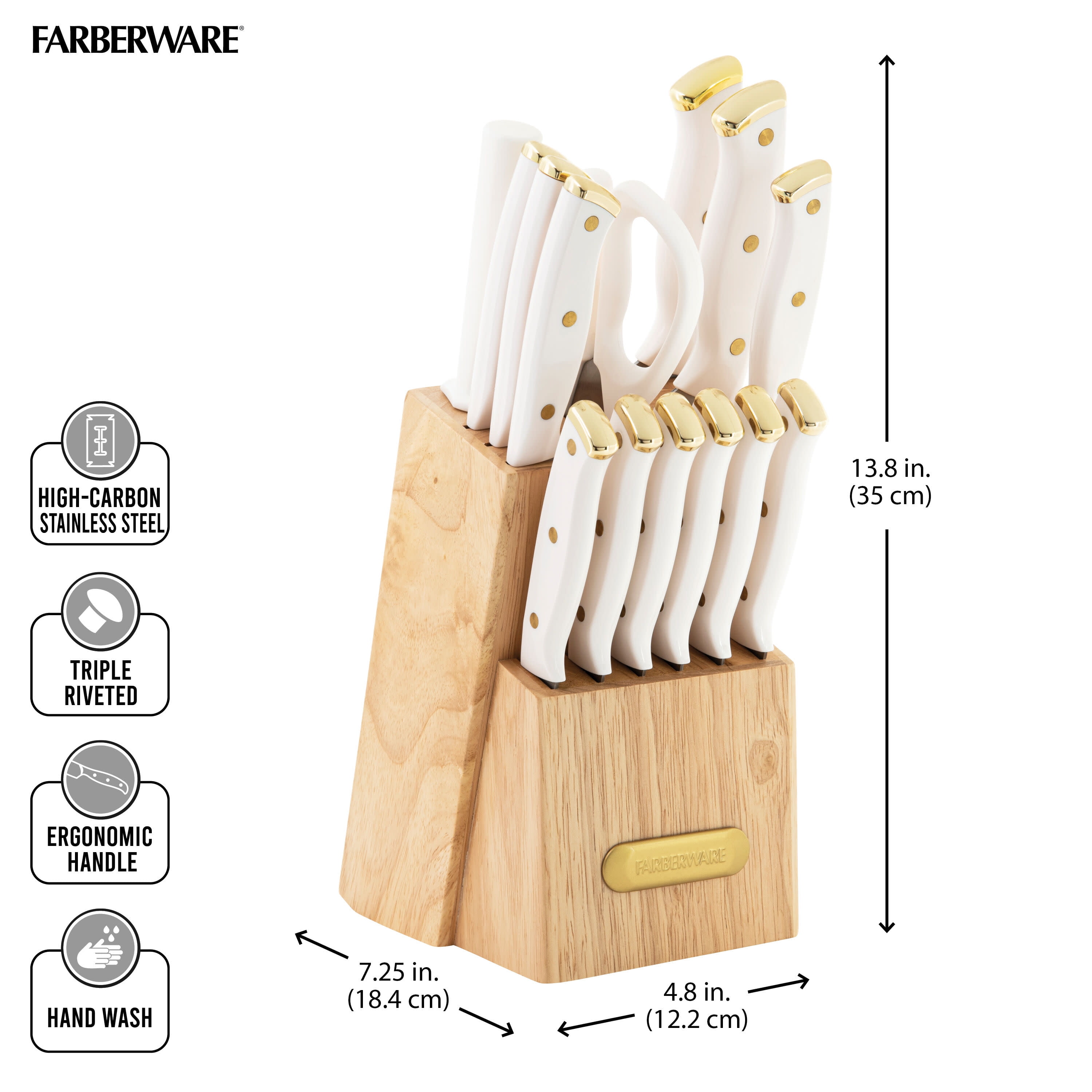 Farberware 15-Piece Forged Triple Riveted Knife Set with Block Gold