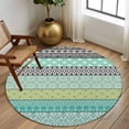 thumbnail image 3 of Round Area Rug 8 Ft, Teal Black Boho Washable Non-Slip Circle Carpet for Living Room/Bedroom, Vintage Ethnic Tribe Abstract Art Collection Low-Profile Large Area Rugs for Indoor, 3 of 7